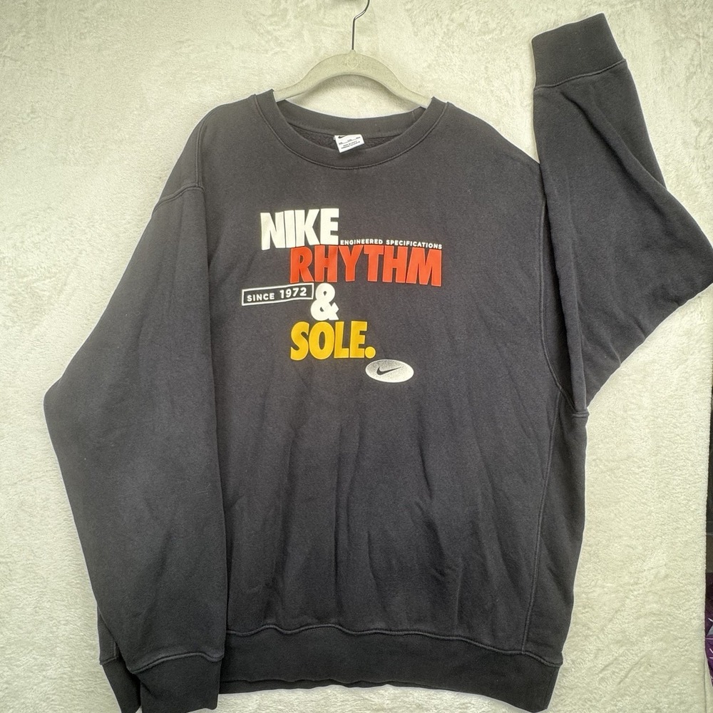 Nike‎ Rhythm & Sole Crewneck Sweatshirt Men's XXL Black Graphic Logo Pullover